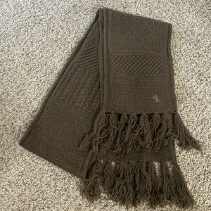 Lauren Ralph Lauren Lambs Wool Rabbit Hair Fringe Boho Scarf Knit Tassel Brown